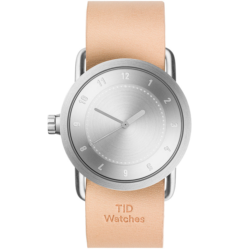 TID No.1 Minimalist Swedish Watch – Silver Dial, Natural Leather Strap