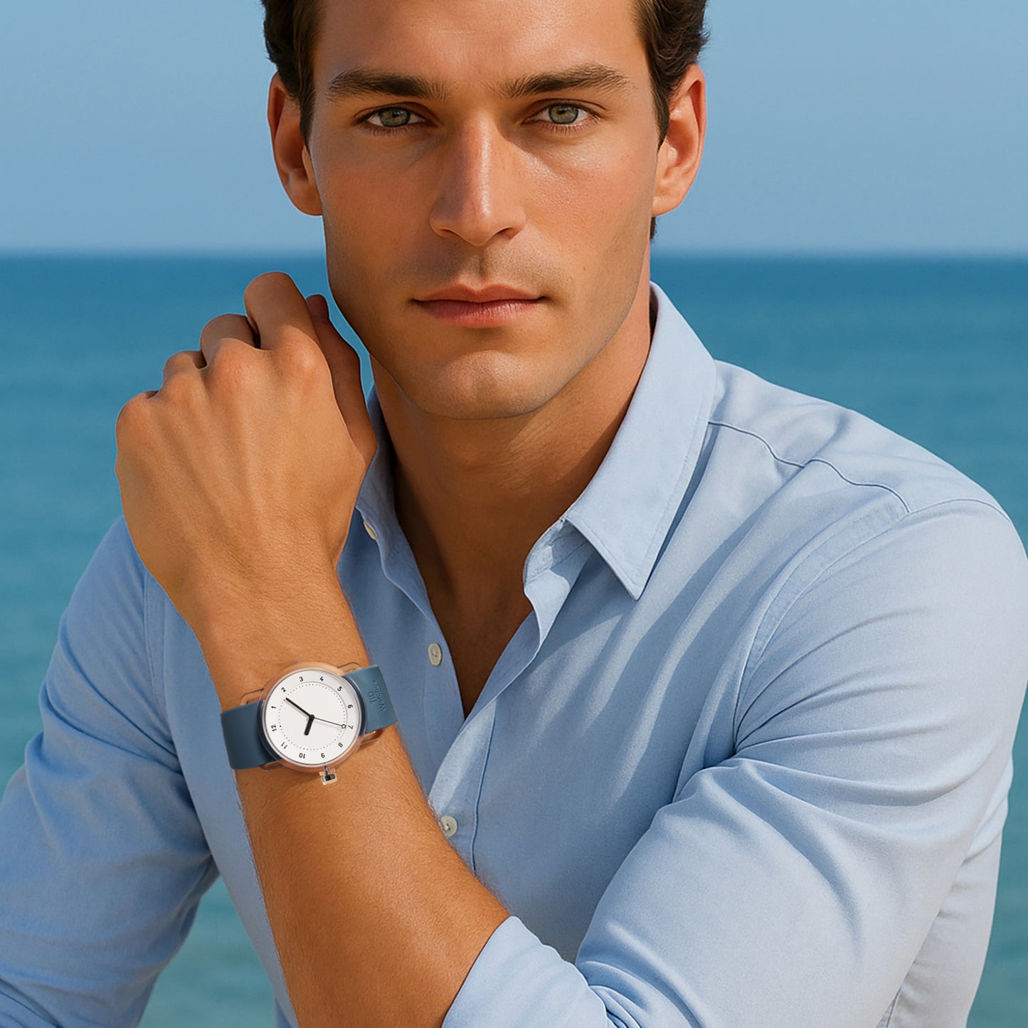 TID No.3 TR90 38mm White / Ocean Blue Silicone Strap / Transparent Buckle