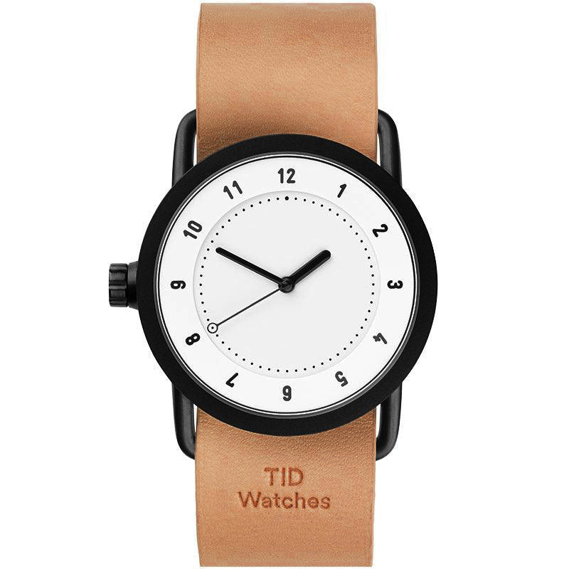 TID No.1 Minimalist Swedish Watch – White Dial & Natural Leather Strap