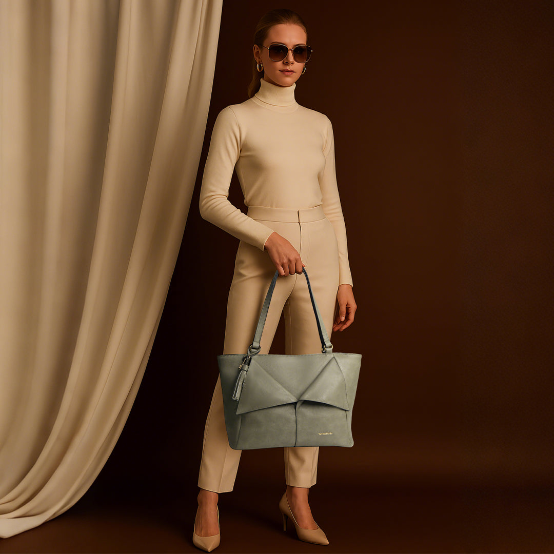 TID Gray Leather Tote Bag