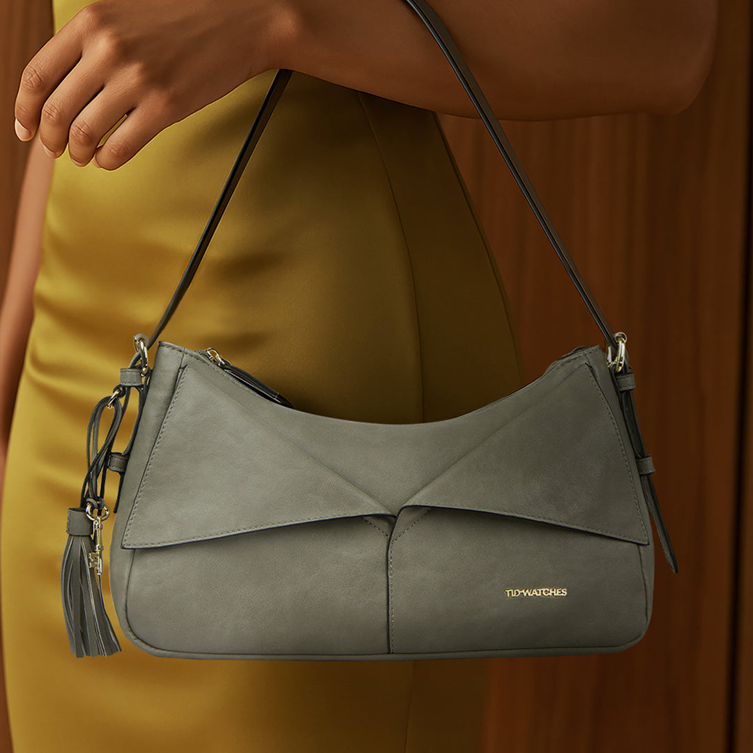 TID Grey Leather Handbag Shoulder Bag