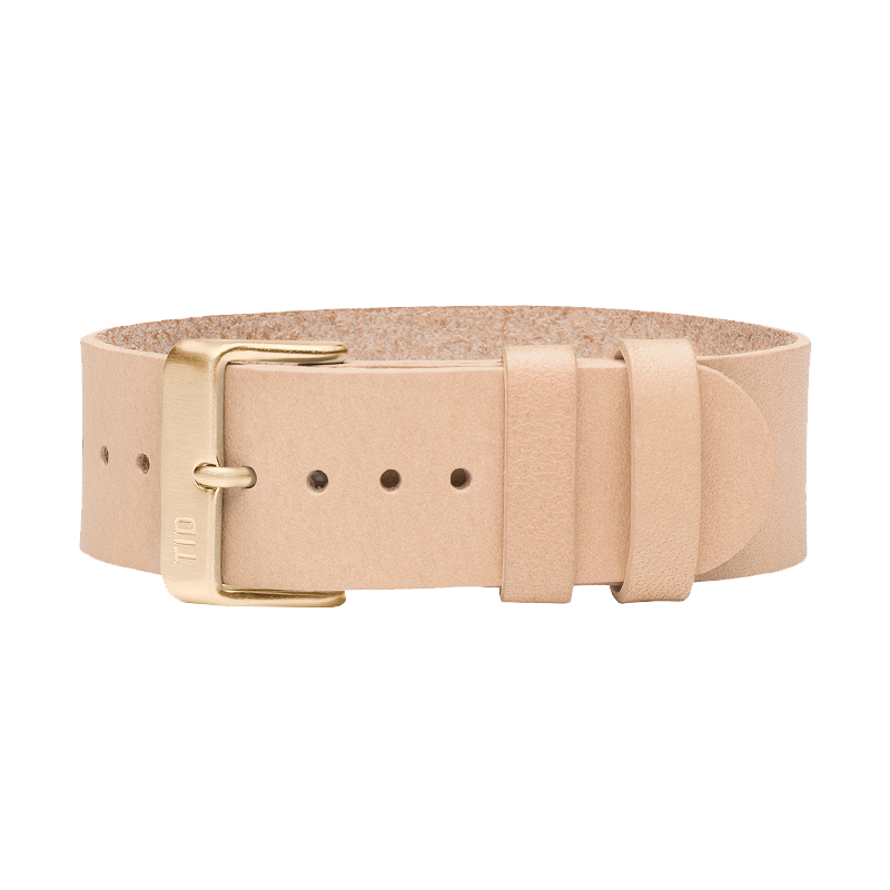 Natural Leather Wristband/ gold buckle