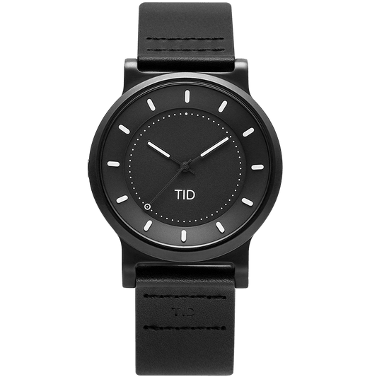 TID No.4 40MM Gun Metal / Black Leather Wristband