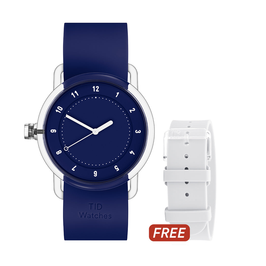 TID No.3 Watch 38mm Navy Blue / Navy Blue Silicone Strap / Transparent Buckle