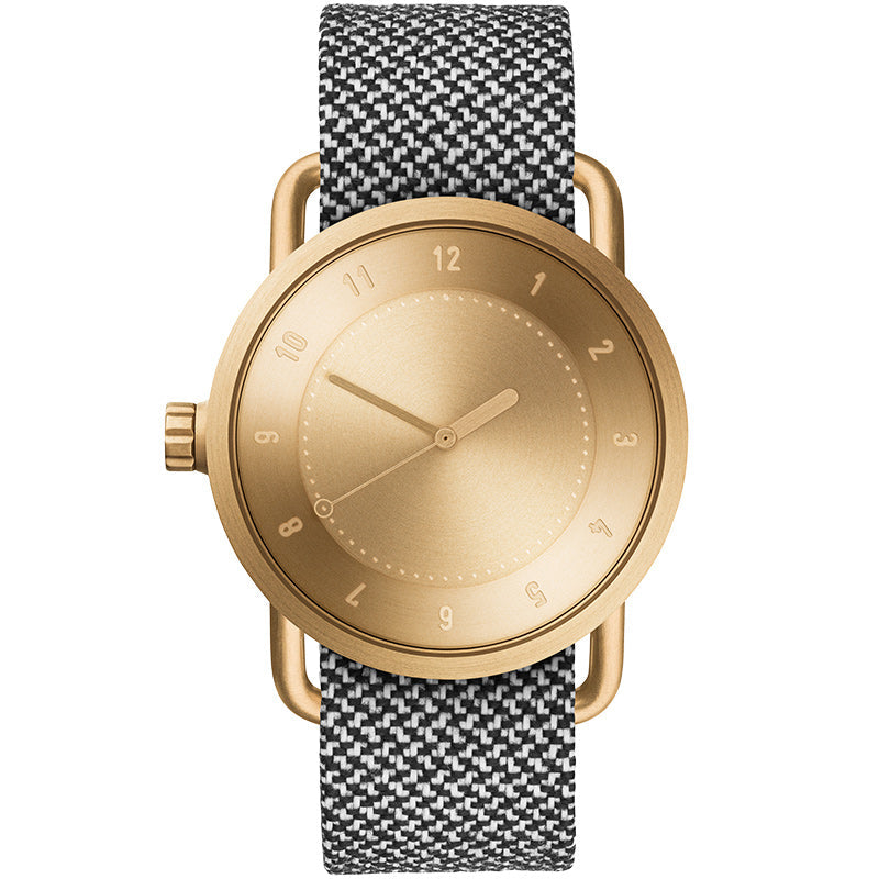 TID No.1 Minimalist Swedish Watch – Gold Dial & Black Leather Strap