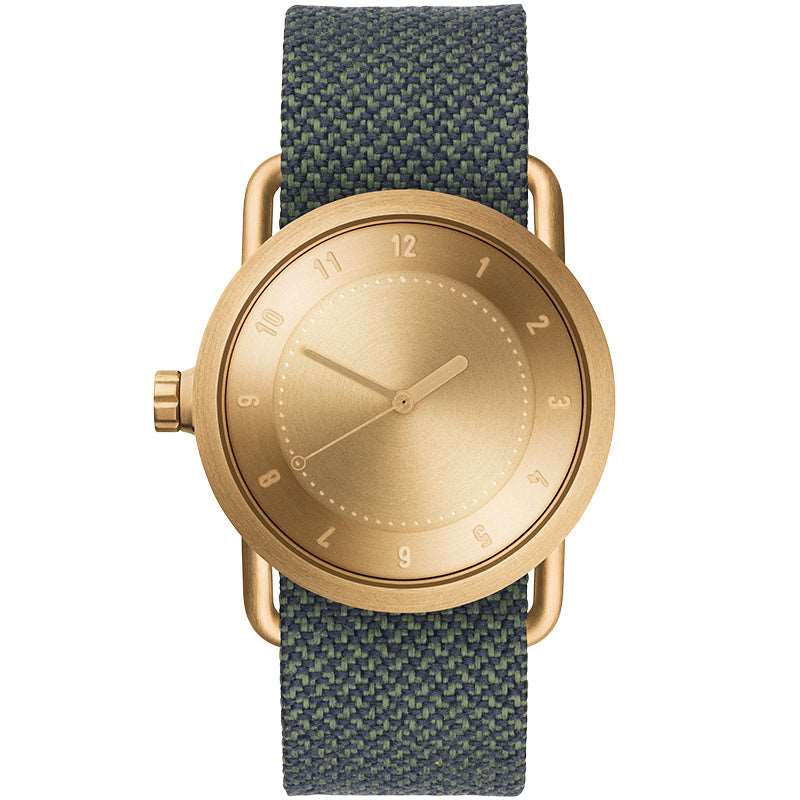 TID No.1 Minimalist Swedish Watch – Gold Dial & Black Leather Strap