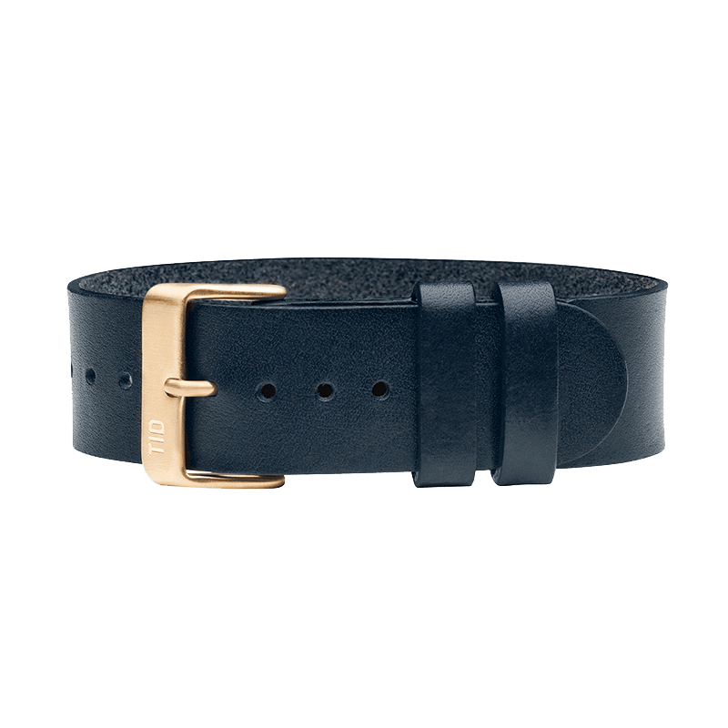 Navy Leather Strap with Black / Steel / Gold Buckle - TID WATCHES