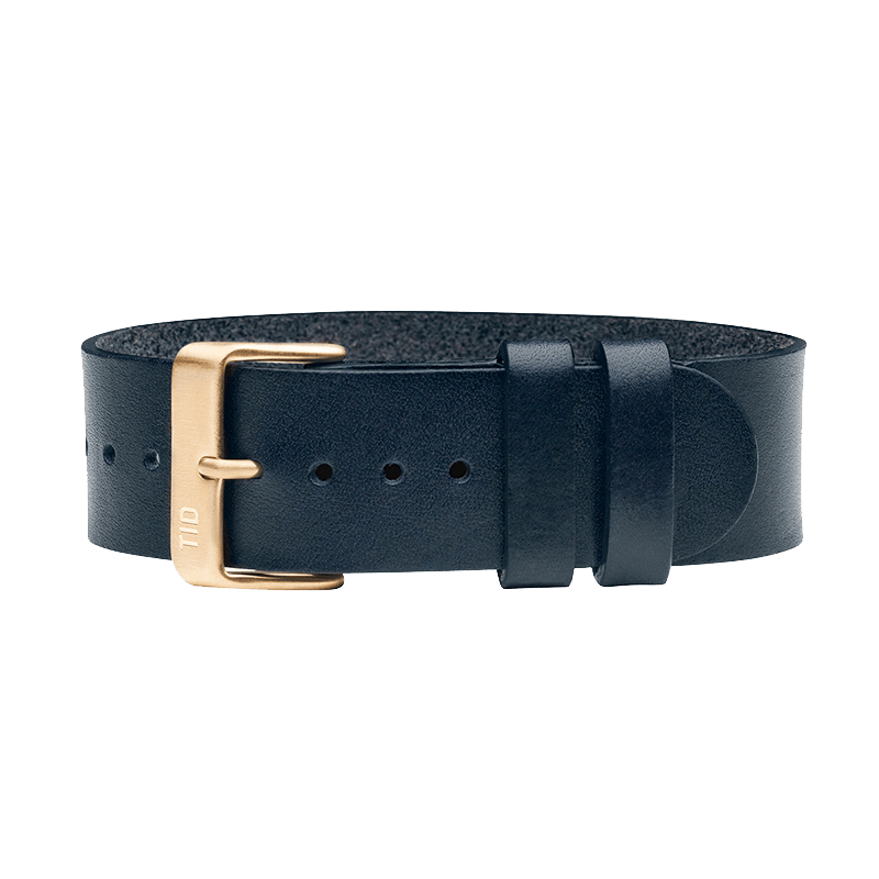 Navy Leather Strap with Black / Steel / Gold Buckle