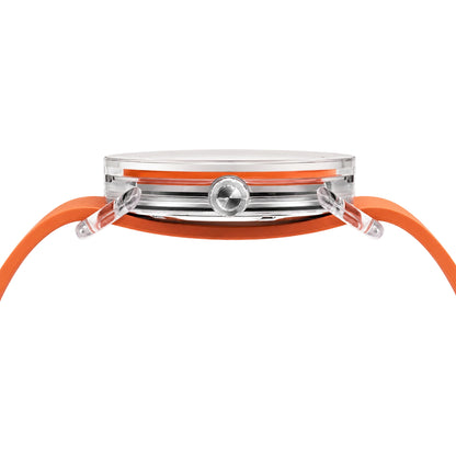 TID No.3 Lightweight Scandinavian Watch – Transparent TR90 Case, Orange Dial & Silicone Strap