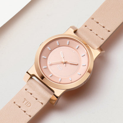 No.4 28mm Rose Gold / Champagne Leather Wristband