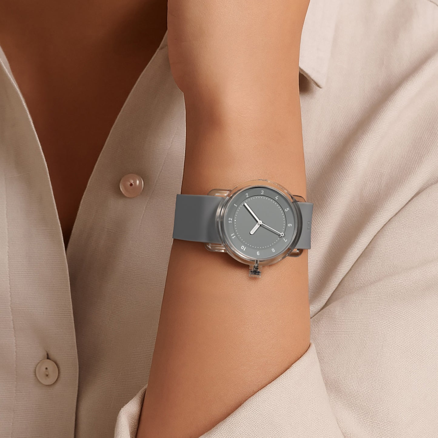 Nr. 3 TR90 38 mm graues/graues Silikonarmband/transparente Schnalle