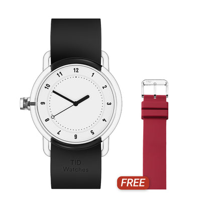 TID No.3 TR90 38mm White / Black Silicone Strap / Transparent Buckle