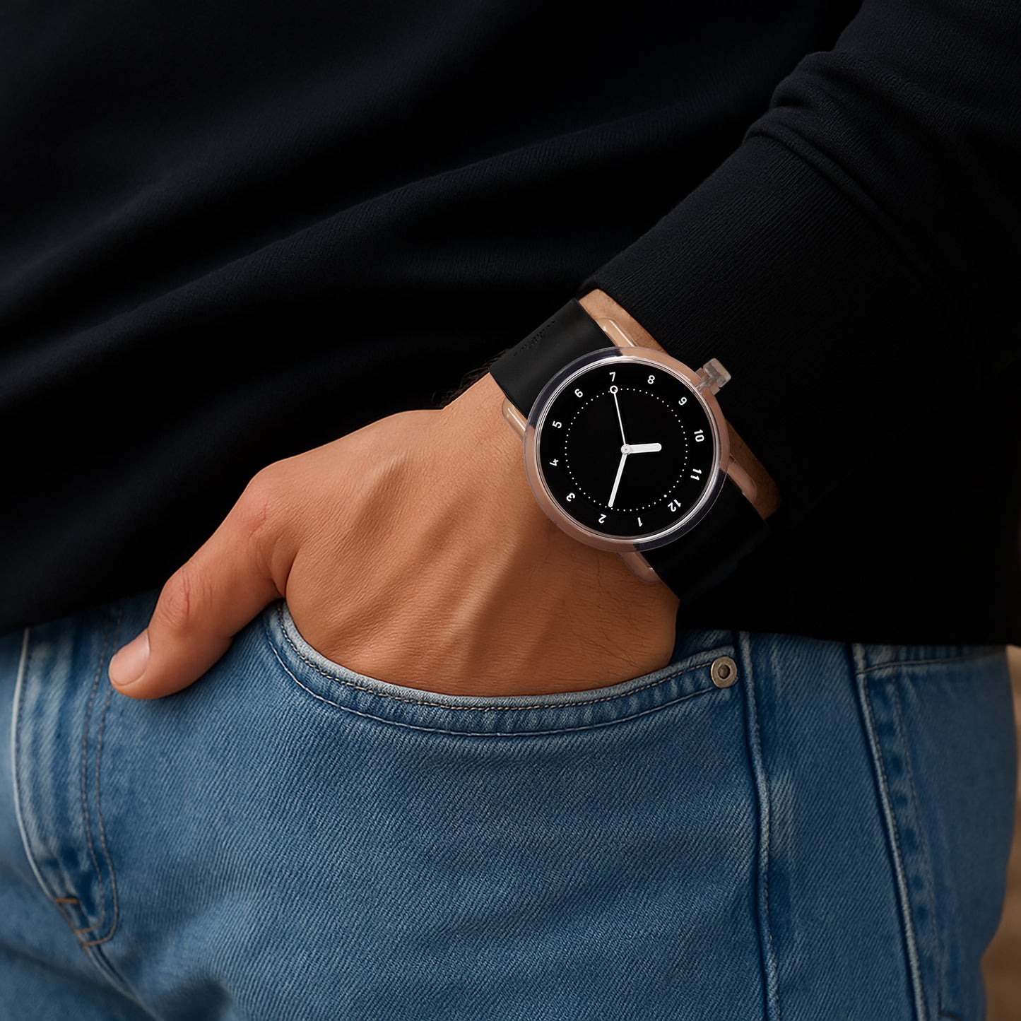 No.3 TR90 38 mm Noir / Bracelet en silicone noir