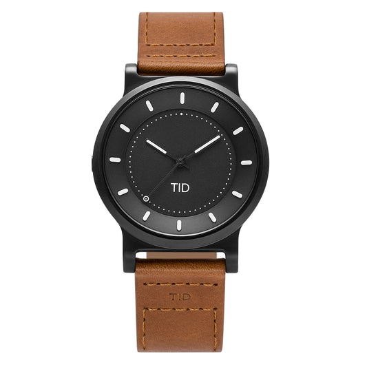 TID No.4 Watch for Men / 40mm Gun Metal Dial / Tan Leather Strap