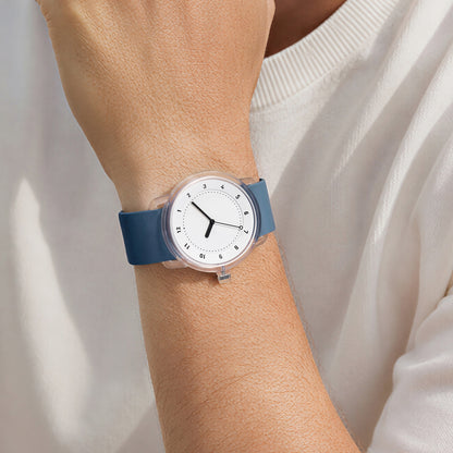 TID No.3 Lightweight Minimalist Watch – White Dial, Ocean Blue Silicone Strap, 38mm