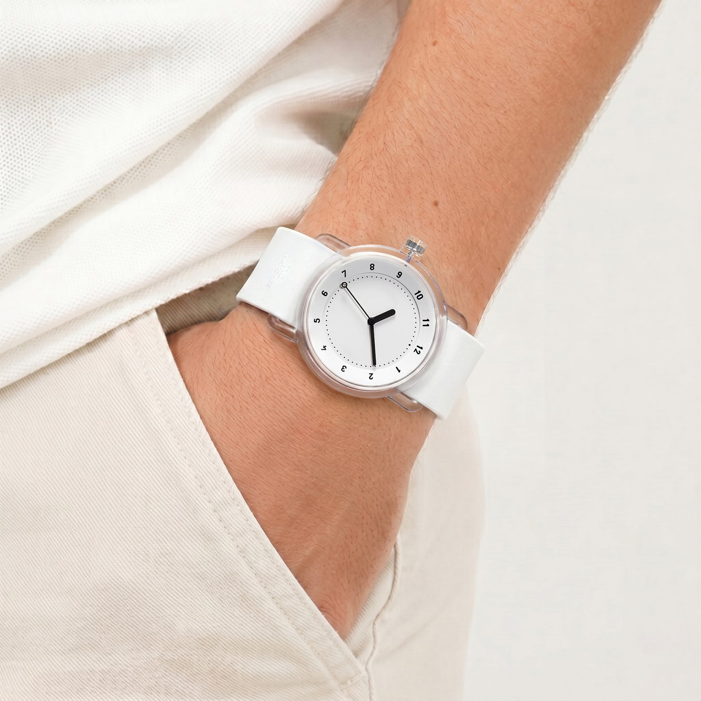 TID No.3 Lightweight Minimalist Watch – White Dial, Ocean Blue Silicone Strap, 38mm