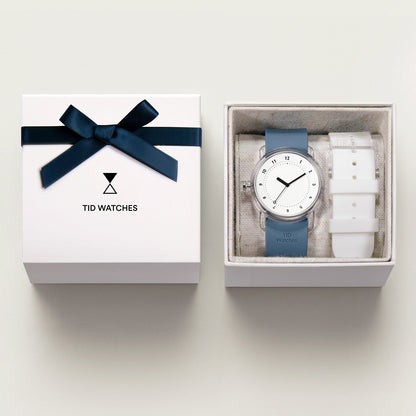 TID No.3 TR90 38mm White / Ocean Blue Silicone Strap / Transparent Buckle