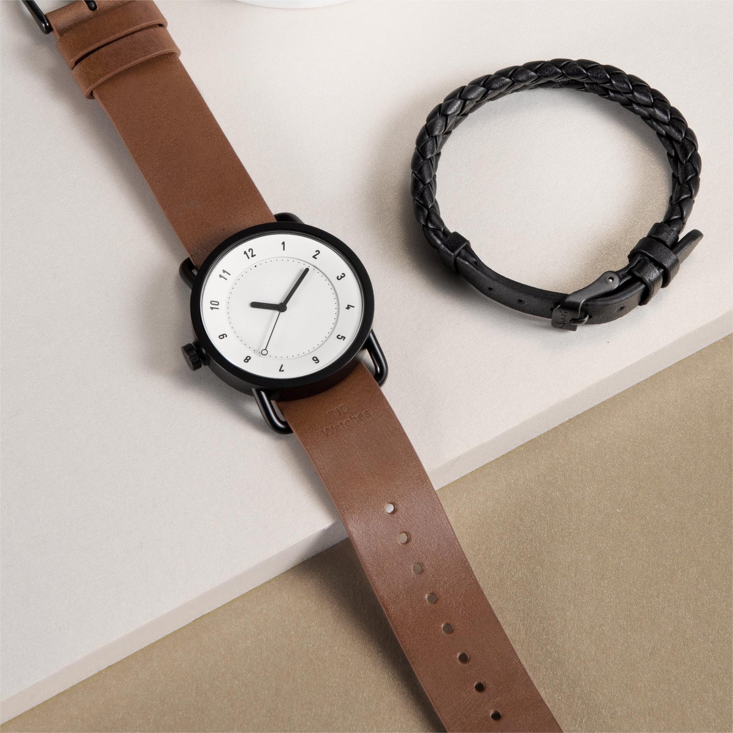 TID No.1 White Dial / Tan Leather Strap / Black Buckle - TID WATCHES