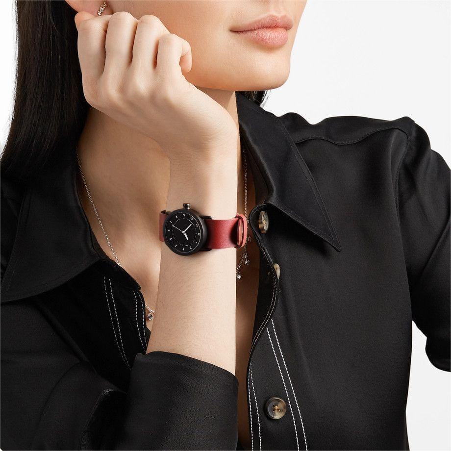 TID No.1 Black Dial / Burgundy Leather Strap / Black Buckle - TID WATCHES