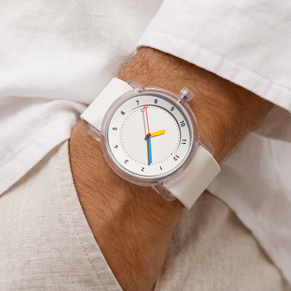 TID No.3 Lightweight Scandinavian Watch – Transparent TR90 Case, White Dial & Silicon Strap