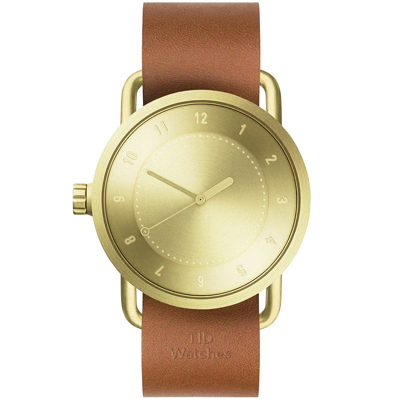 TID No.1 Minimalist Swedish Watch – Gold Dial & Black Leather Strap
