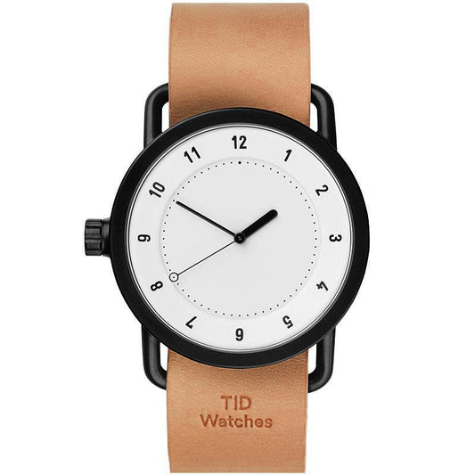 TID No.1 Minimalist Swedish Watch – White Dial & Natural Leather Strap