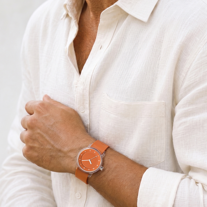 TID No.3 Lightweight Scandinavian Watch – Transparent TR90 Case, Orange Dial & Silicone Strap