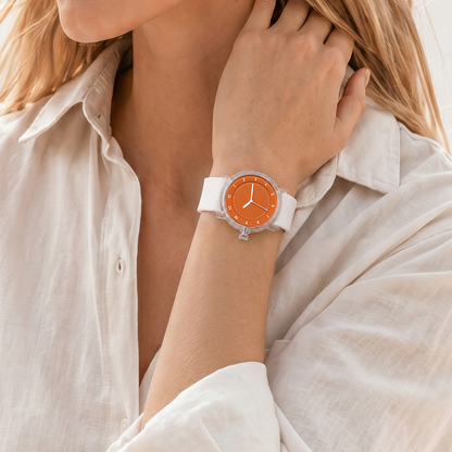 TID No.3 Lightweight Scandinavian Watch – Transparent TR90 Case, Orange Dial & Silicone Strap