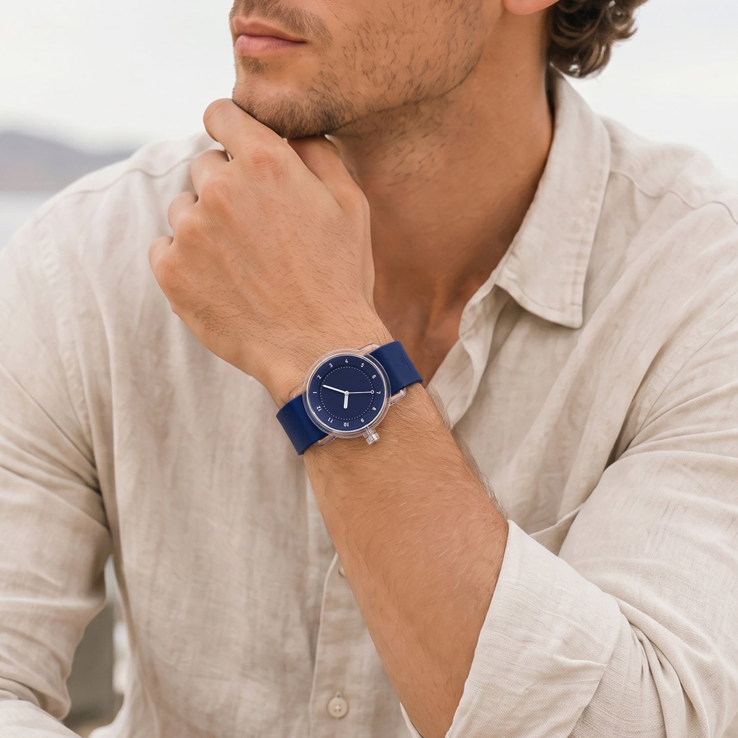 TID No.3 Lightweight Scandinavian Watch – Transparent TR90 Case, Blue Dial & Silicone Strap