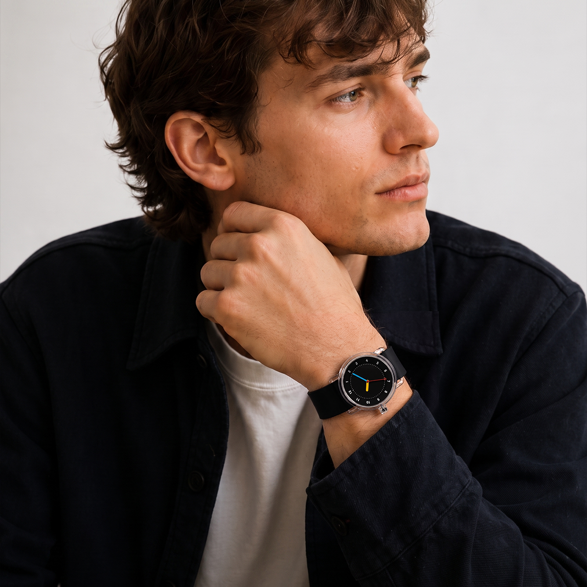 TID No.3 Lightweight Scandinavian Watch – Transparent TR90 Case, Black Dial & Silicone Strap