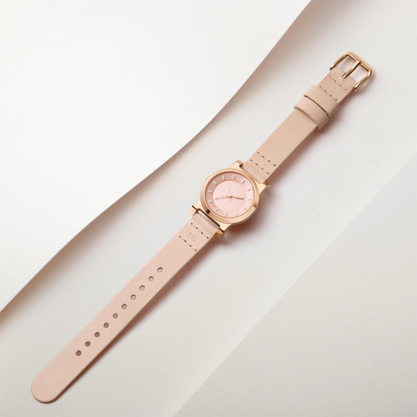 TID No.4 Watch for Women / 28mm Rose Gold Dial / Champagne Leather Strap - TID WATCHES