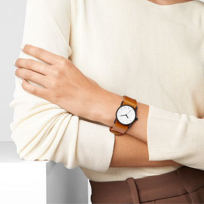 TID No.1 White Dial / Tan Leather Strap / Black Buckle - TID WATCHES