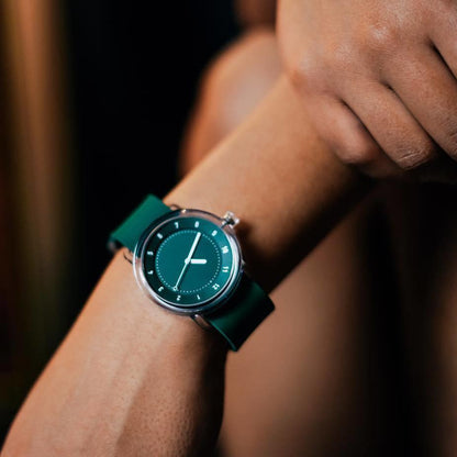 TID No.3 TR90 38mm Green / Green Silicone Strap / Transparent Buckle - TID WATCHES