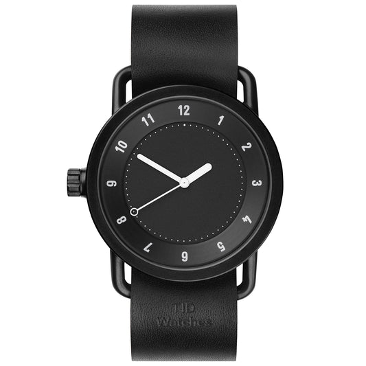 TID No.1 Unisex Minimalist Swedish Watch – Black Dial, Black Leather Strap