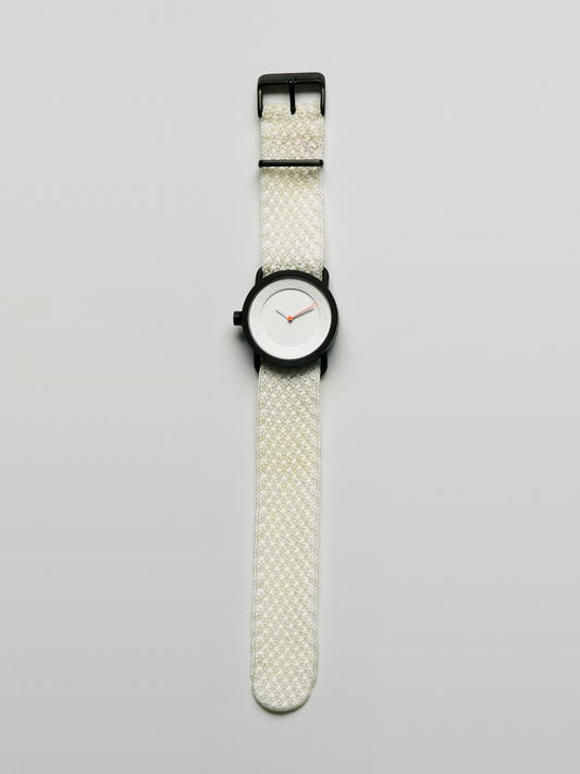 TID Canvas 002 36mm / Bracelet Tricoté Blanc/Boucle Noire