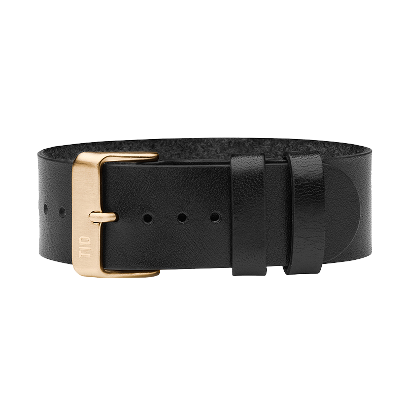 Black Leather Wristband / Gold buckle