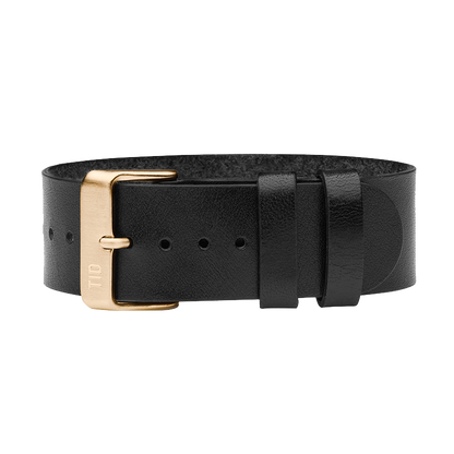 Black Leather Wristband / Gold buckle