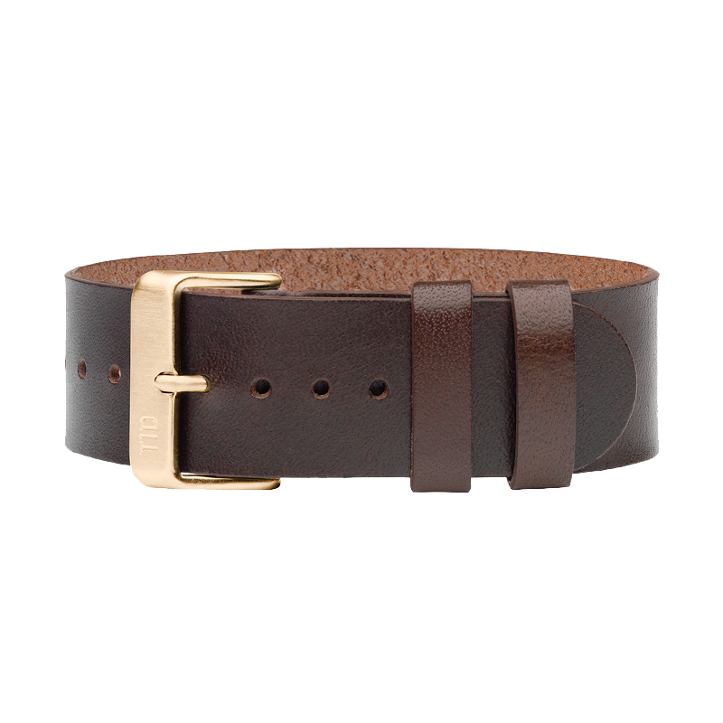 Walnut Leather Wristband/Gold Buckle