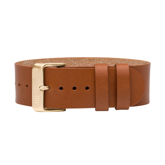 Tan Leather Wristband / Gold buckle
