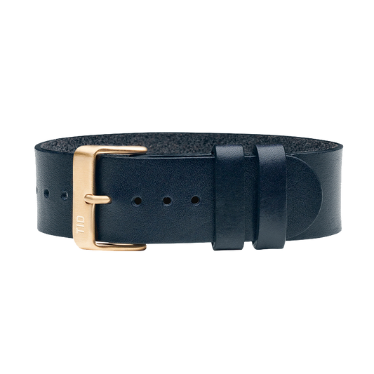 Navy Leather Wristband/ Gold Buckle