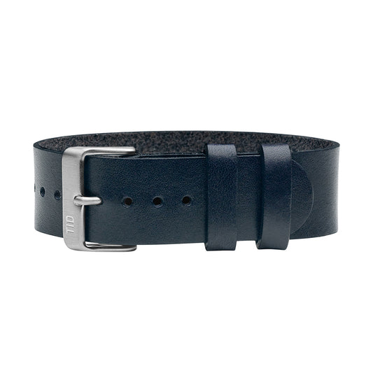 Navy Leather Wristband / Steel buckle
